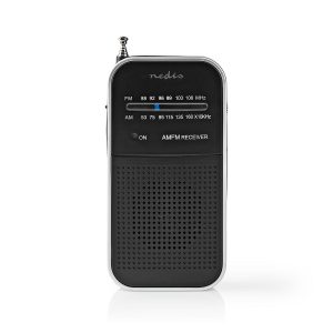 FM-radio | Portabel design | AM / FM | Batteridriven | Analog | 1.5 W | Svart Vit Skärm | Hörlursuttag | Aluminium / Svart