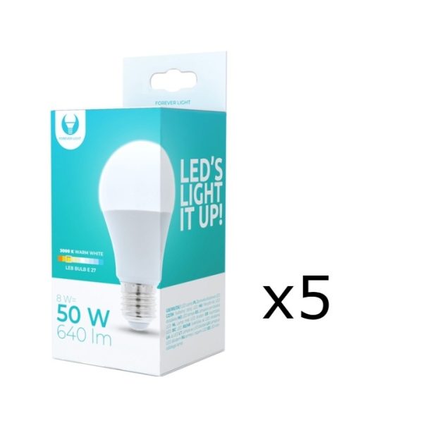 LED-Lampa E27, A60, 8W, 3000K 5-pack, Varmvitt